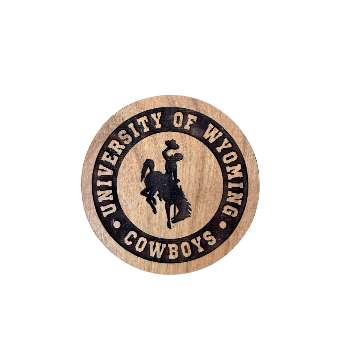 Wyoming Cowboys Circle Wooden Magnet - Brown