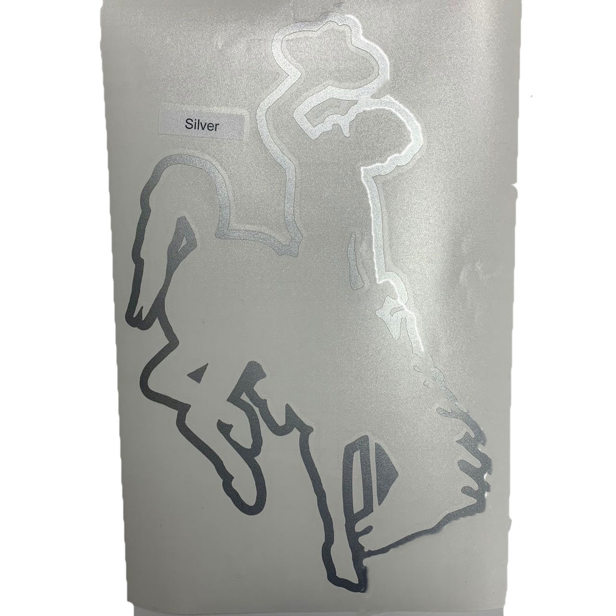 12 inch tall bucking horse outline, vinyl decal in silver