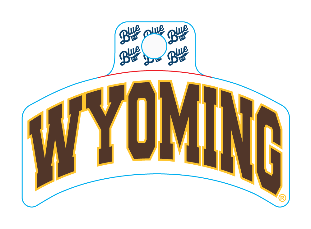small decal with Arced wyoming in brown with gold outline