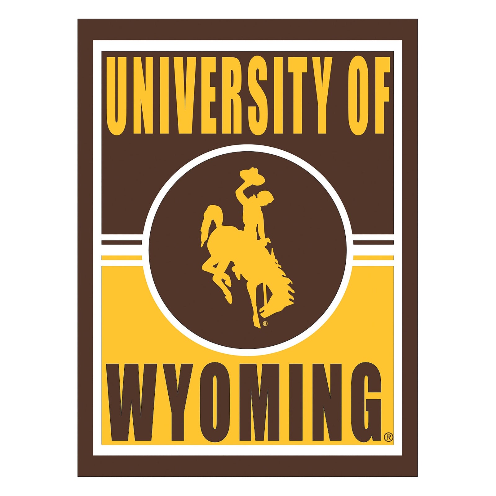 15.5 inch by 11.5 inch gold, brown, and white, metal wall sign, university of b/h wyoming design covering top to bottom