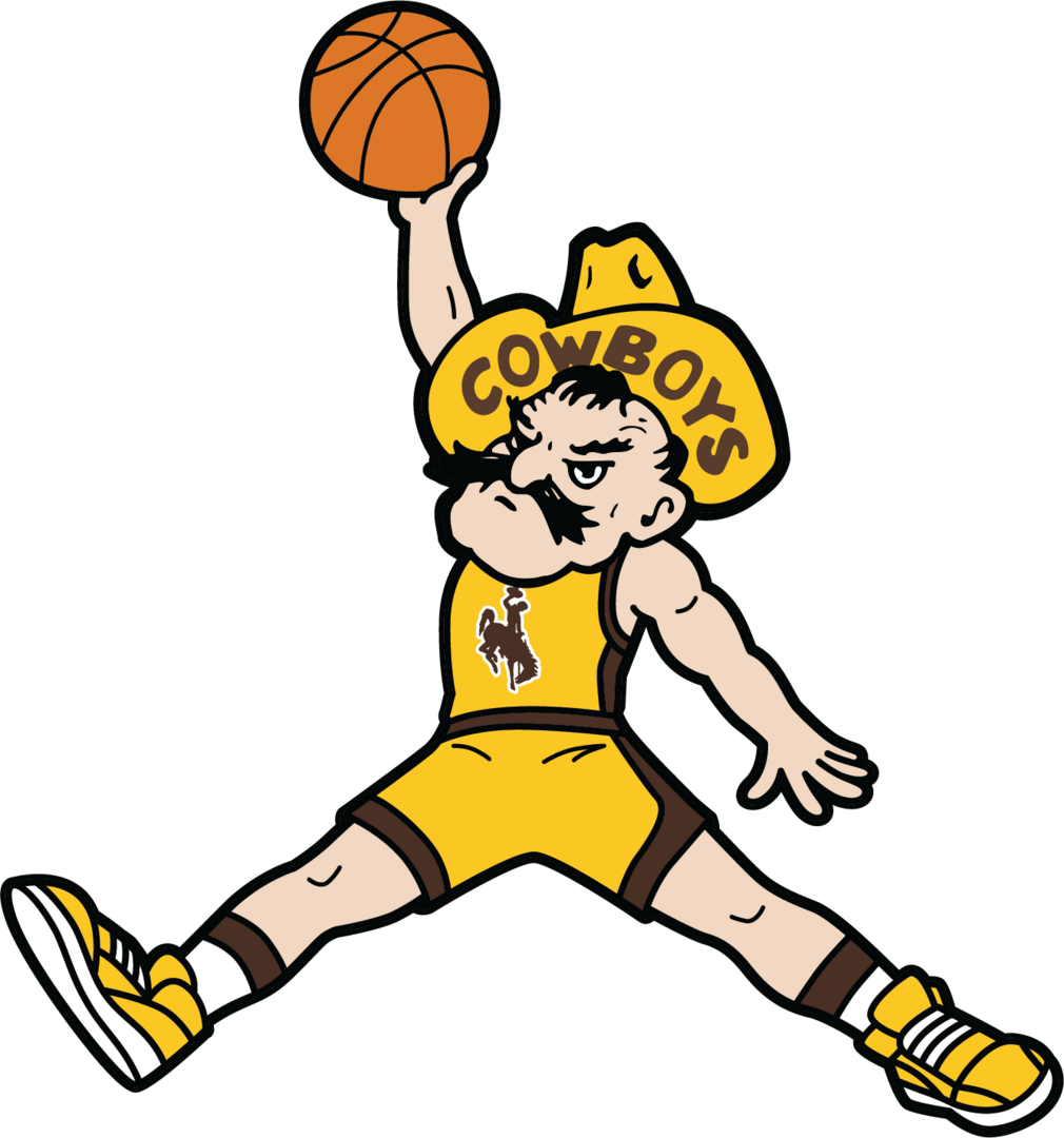 in color, brown and gold, 6-inch pistol pete decal with pete playing basketball