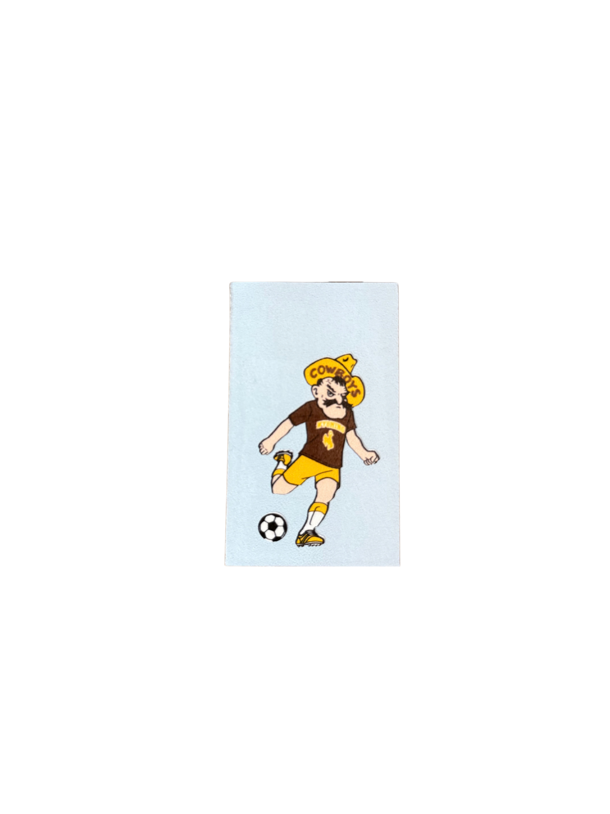 1.7 inch decal of pistol pete playing soccer