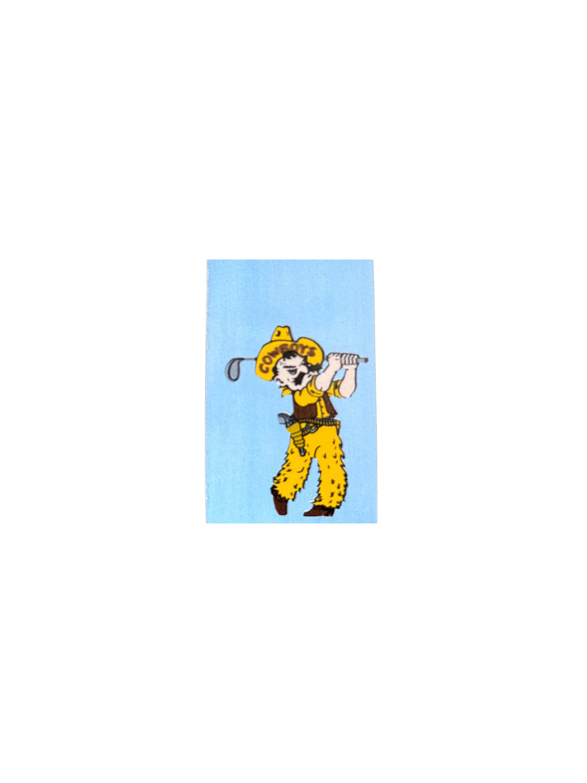 1.7 inch decal of pistol pete playing golf