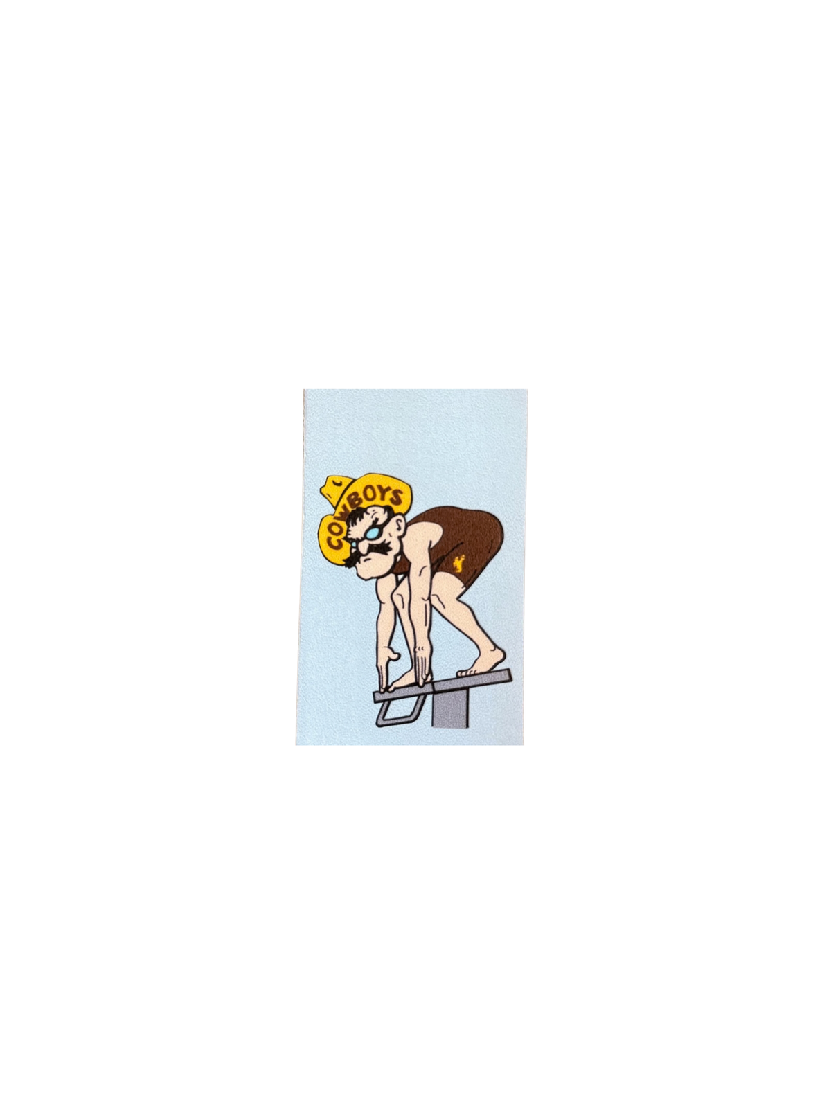 1.7 decal of pistol pete getting ready to swim a race