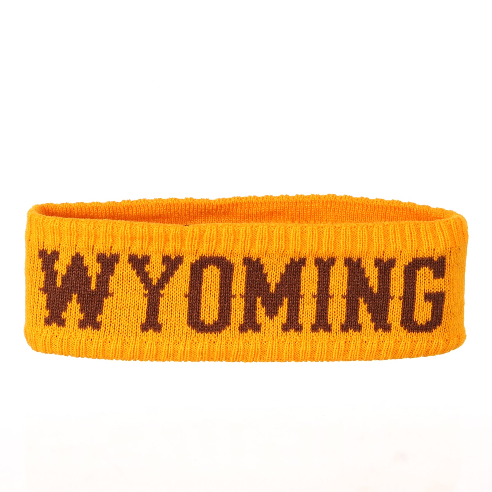 gold headband with brown wyoming design wrapping around head