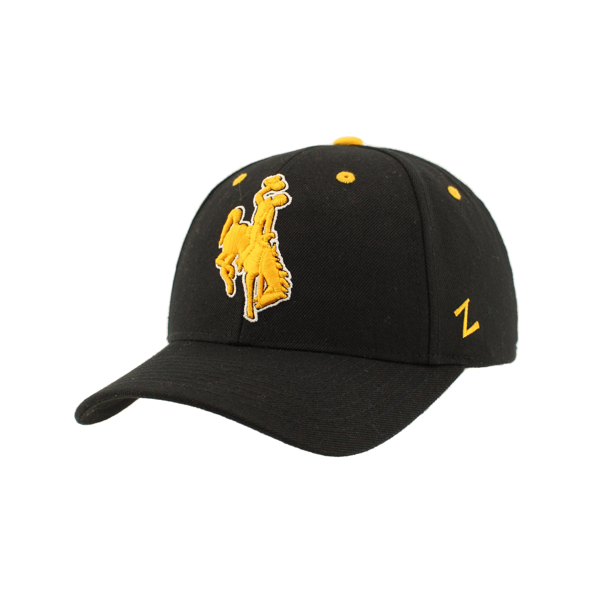 A black baseball cap featuring a gold embroidered cowboy logo on the front and a gold embroidered 'Z' logo on the side, set against a plain white background.