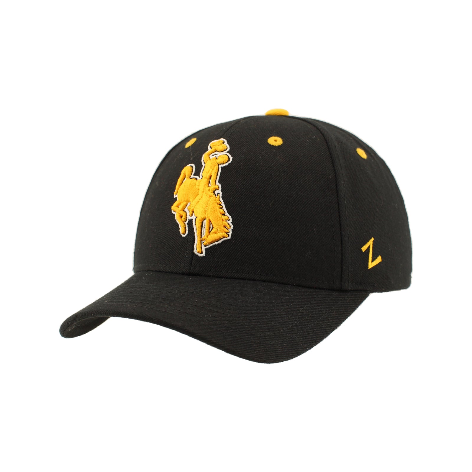 A black baseball cap featuring a gold embroidered cowboy logo on the front and a gold embroidered 'Z' logo on the side, set against a plain white background.