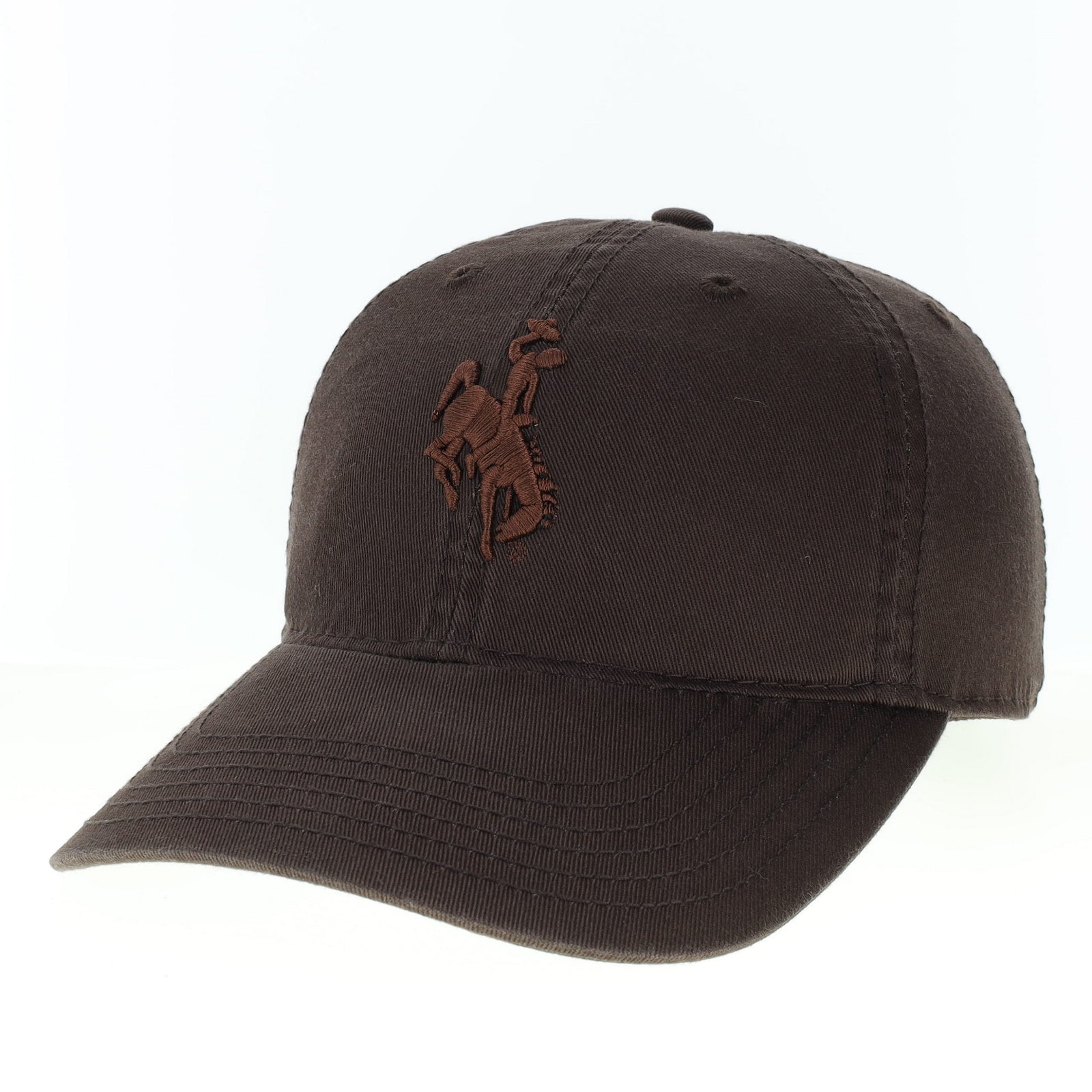 Brown cap with a bucking horse logo on a white background