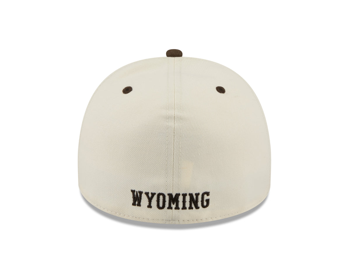 An off-white baseball cap with 'WYOMING' embroidered in brown block letters on the front, shown against a plain white background.