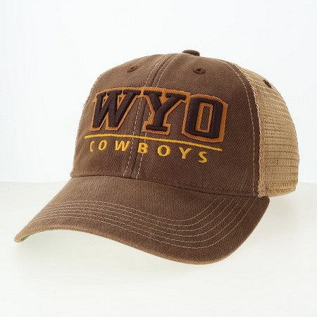 Brown cap with 'WYO COWBOYS' text in brown and gold on front panel