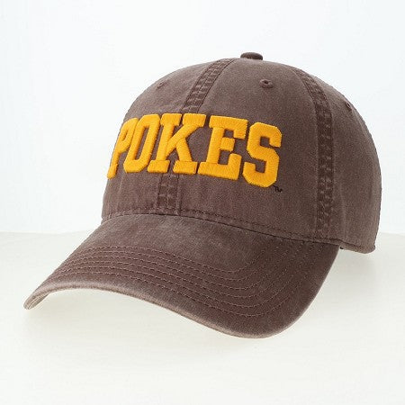 Brown cap with 'POKES' in yellow on front panel.