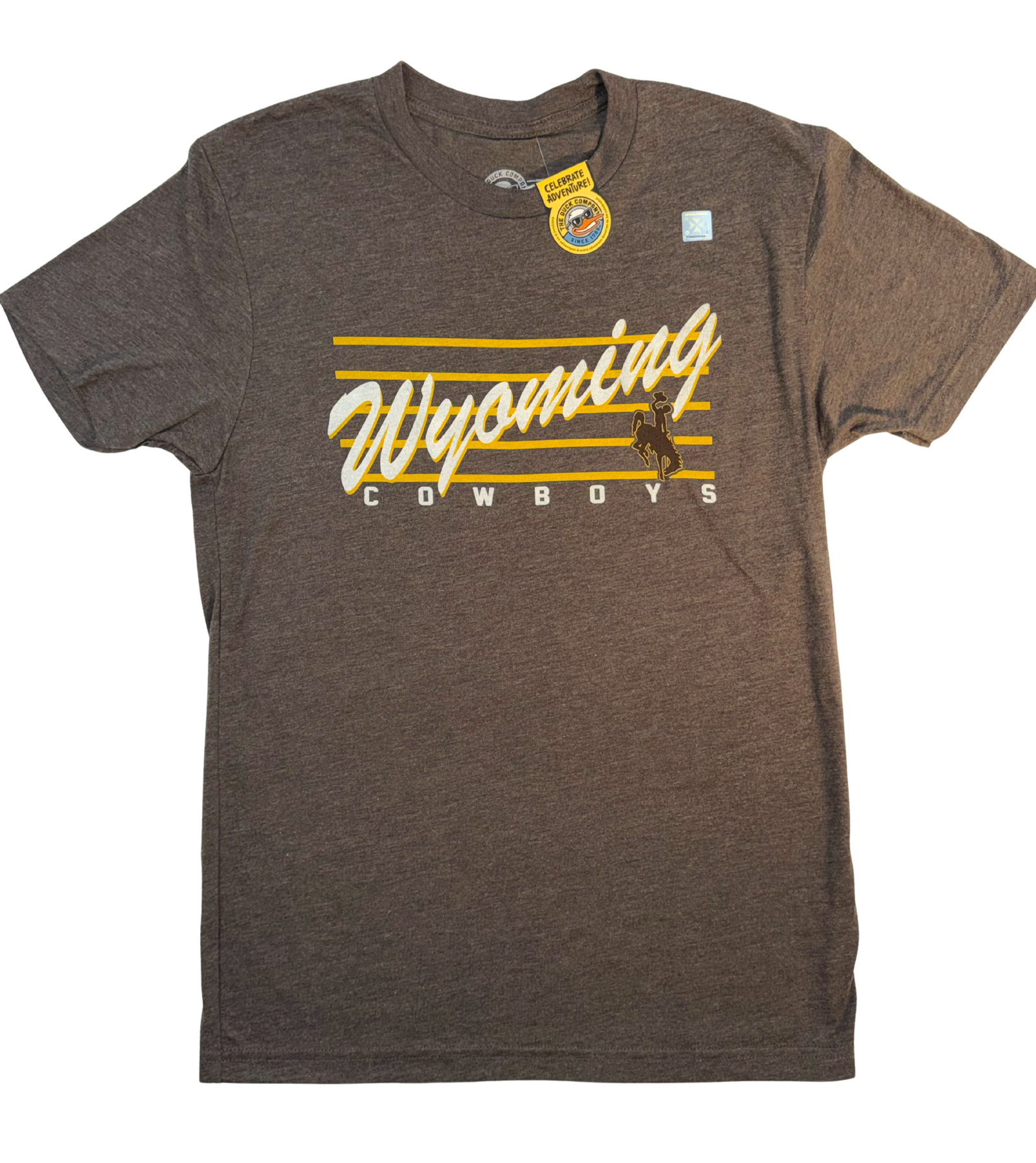 Brown t-shirt with 'Wyoming Cowboys' text and logo on a white background