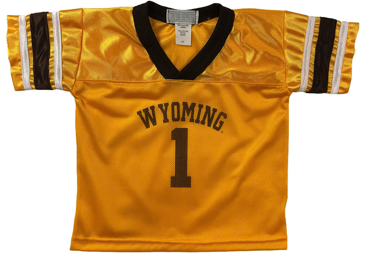 Yellow toddler jersey with 'Wyoming' and number '1' on front