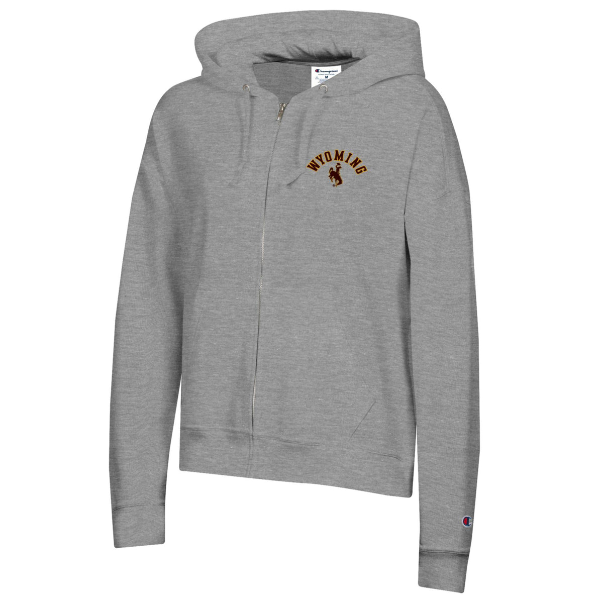 Gray hoodie with 'Wyoming Cowboys' logo on a white background