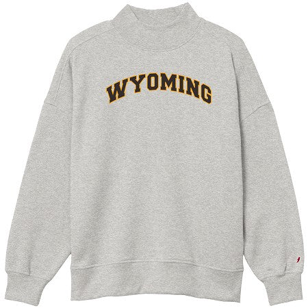 Gray sweatshirt with 'Wyoming' text on center chest pictured a white background