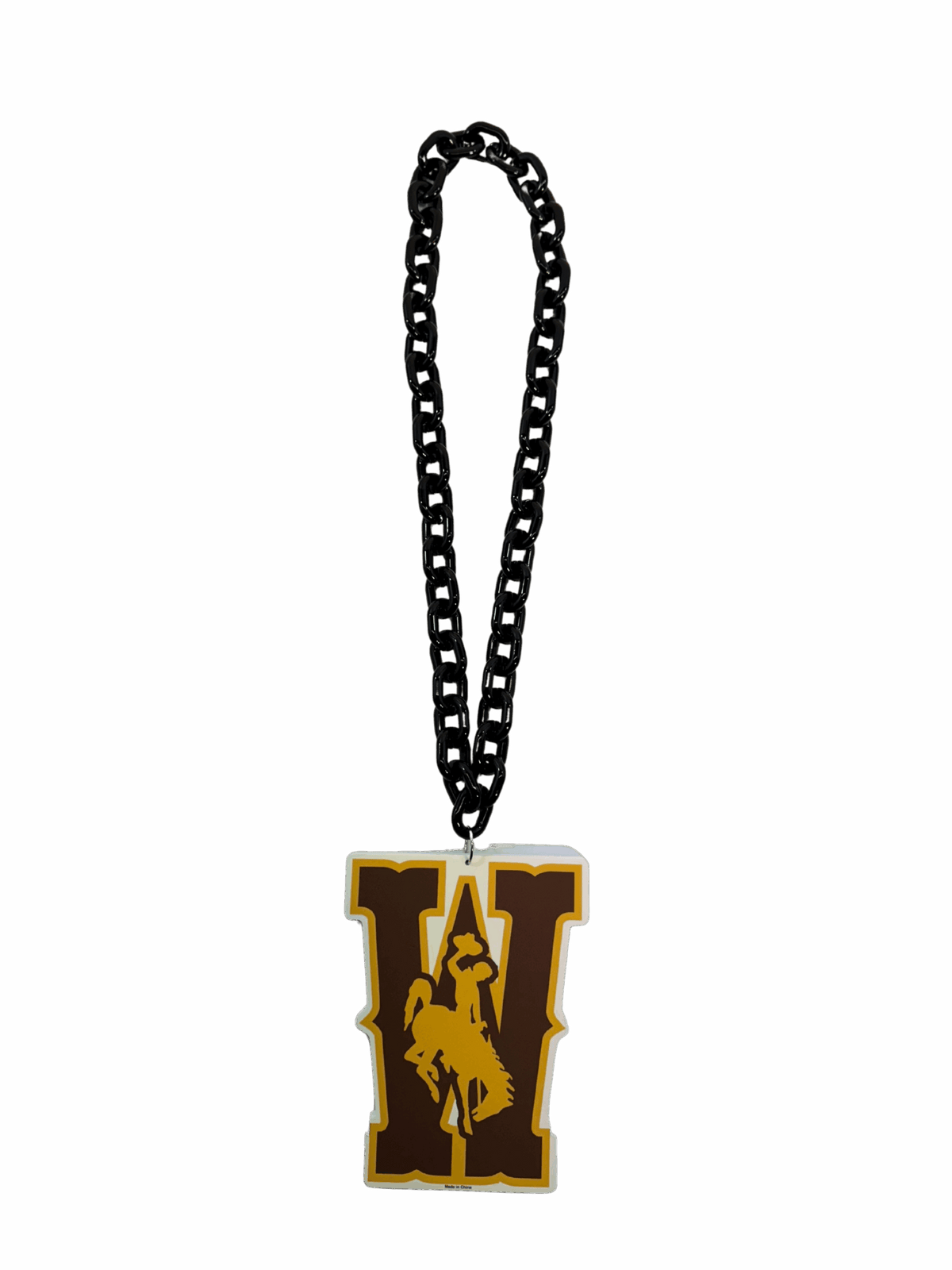 big chain necklace with 27" black chain to a foam bucking horse logo hanging from chain