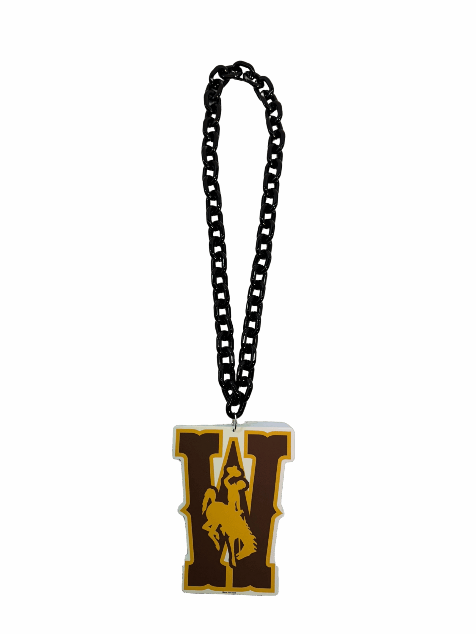 big chain necklace with 27" black chain to a foam bucking horse logo hanging from chain