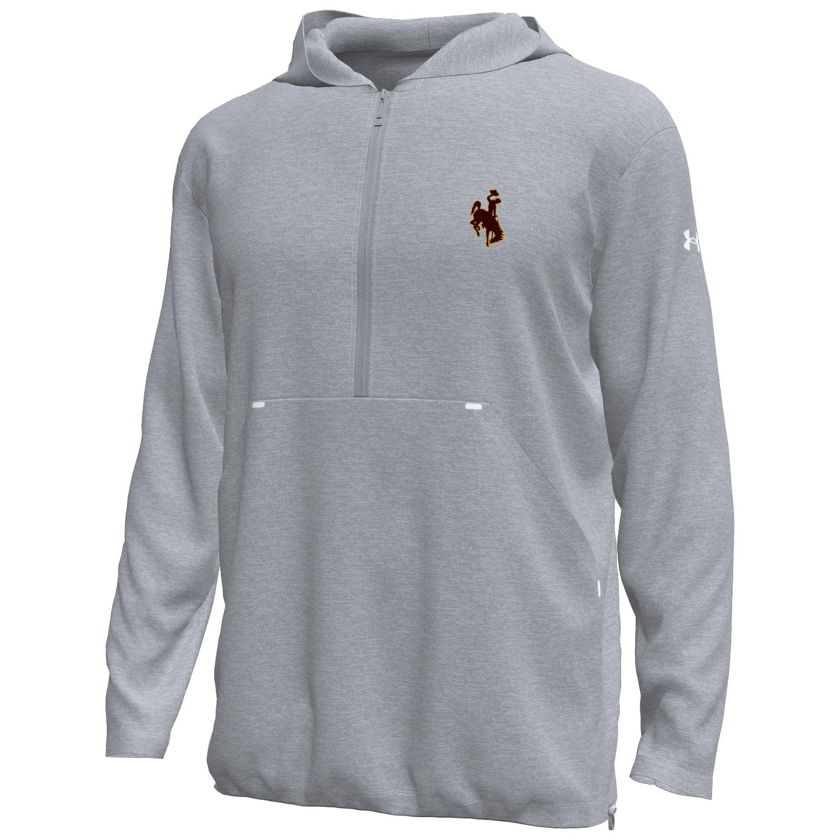 under armour 1/4 zip jacket with brown bucking horse on left chest. jacket has a good and has a big pocket on the front