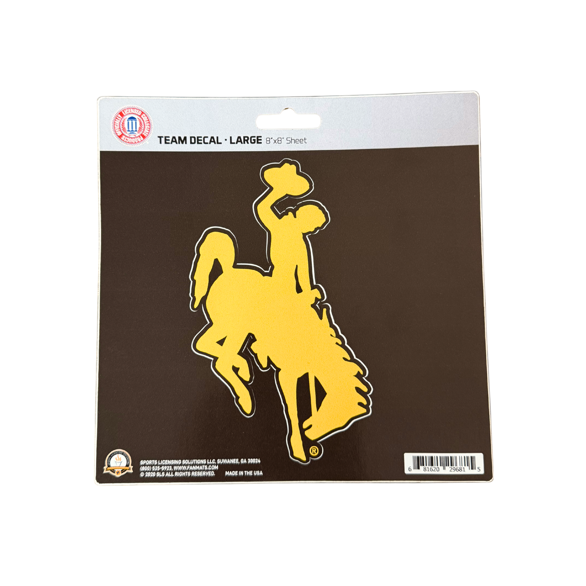 Yellow bucking horse decal that comes on a brown sheet.