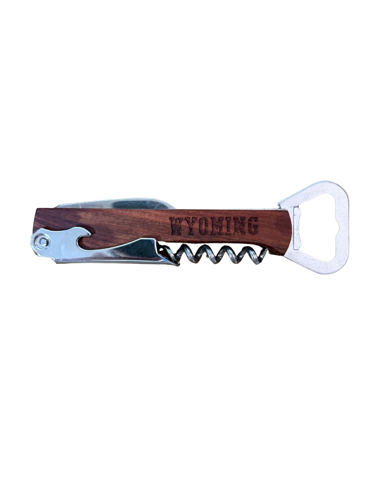 Wooden corkscrew with 'Wyoming' engraving 