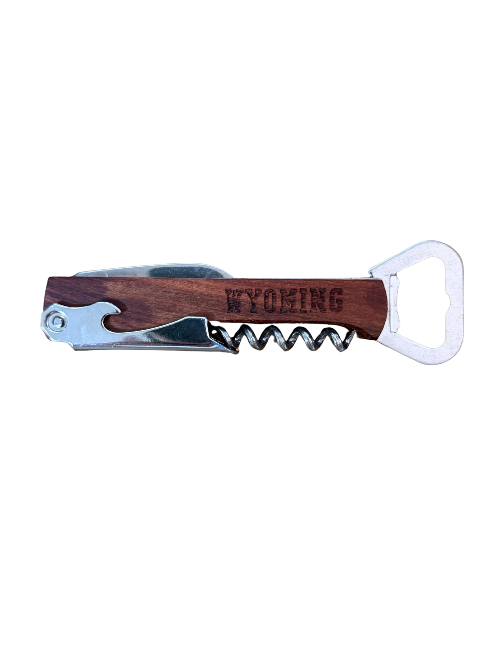 Wooden corkscrew with 'Wyoming' engraving 