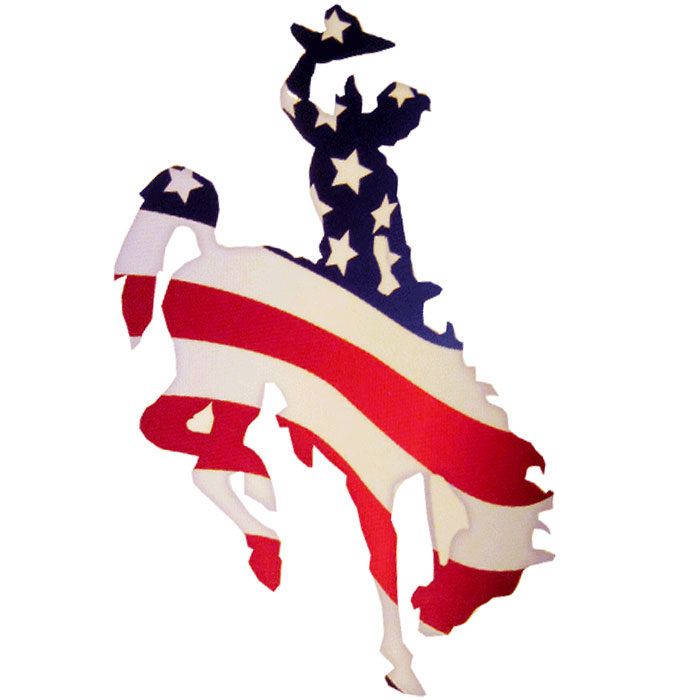 American flag decal in the shape of a bucking horse, approximately 6 inches tall