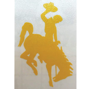 12 inch tall bucking horse shaped vinyl decal in gold