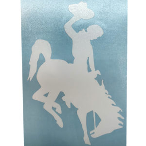 3 inch tall bucking horse shaped vinyl decal in white