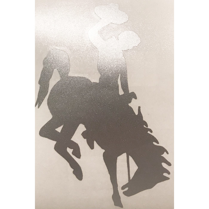 6 inch tall silver bucking horse shaped vinyl decal