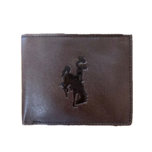 Wyoming Cowboys Bifold Wallet - Brown leather, bucking horse stamped into leather