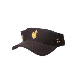 brown, sport visor. Gold embroidered bucking horse on front center of visor