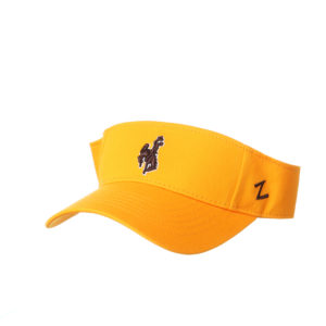 gold adjustable visor. brown bucking horse embroidered on the front. Z logo embroidered on left side of visor