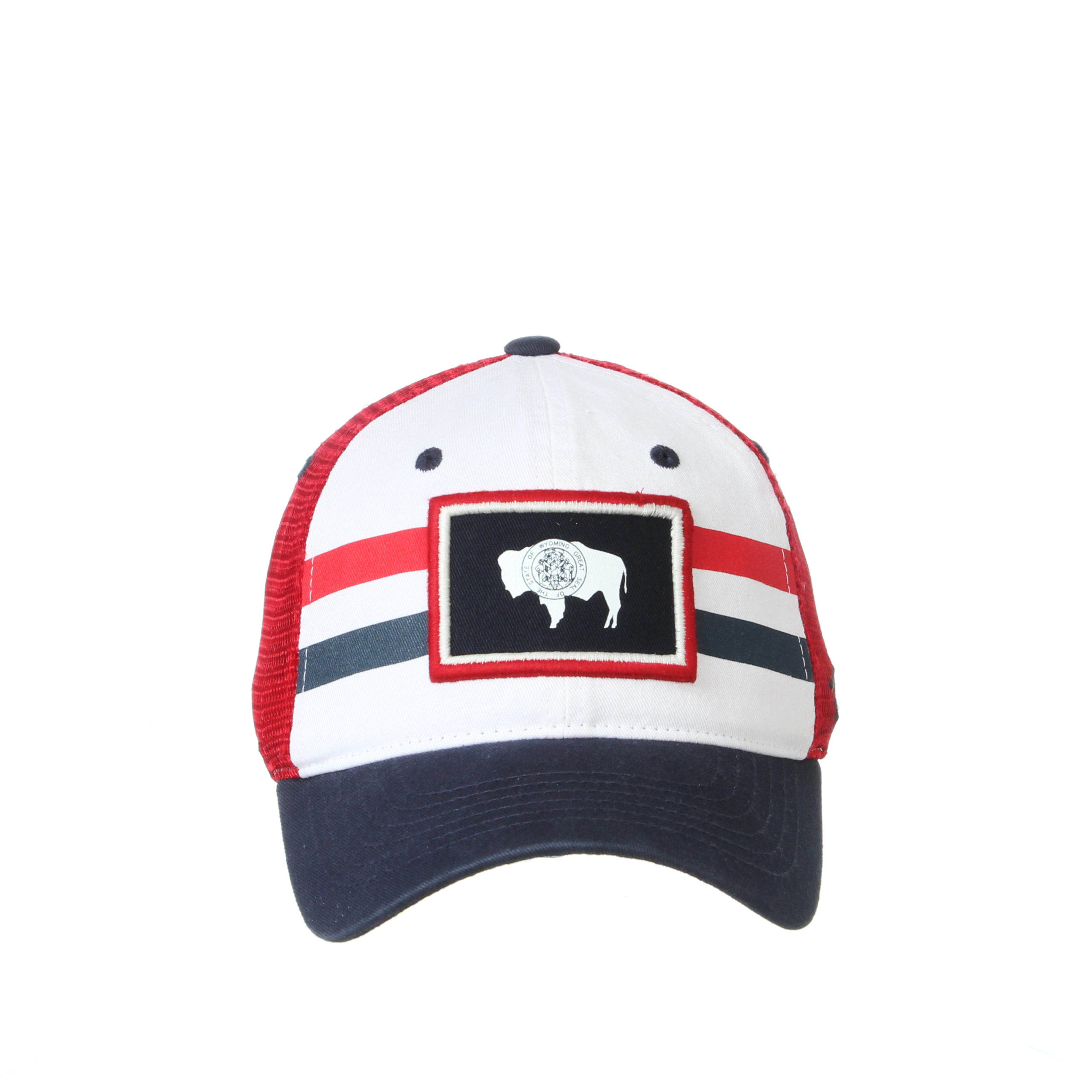 Wyoming State Flag Trucker Hat - Navy/Red