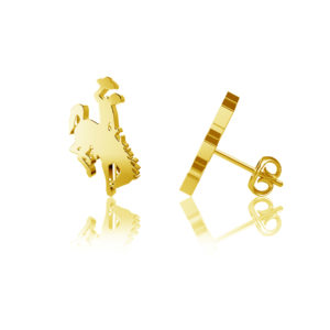 Dayna Design stud earring set, design is gold bucking horse, with butterfly backing closure