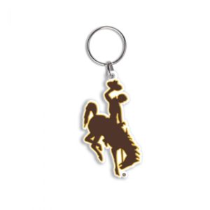 Key ring, with bucking horse. Bucking horse is brown with gold outline