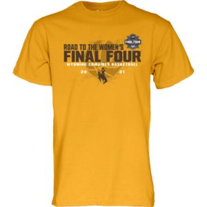 gold, short sleeved tee. official NCAA road to the final four printed on the front center