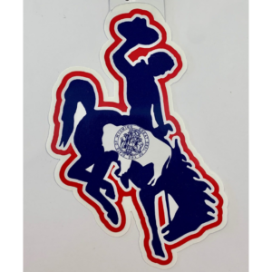 6 inch tall bucking horse shaped decal. Wyoming state flag printed inside decal