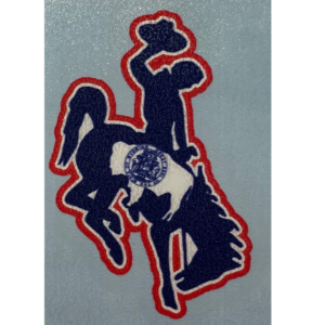 decal of the Wyoming state flag in the shape of bucking horse, 1.7 inches tall