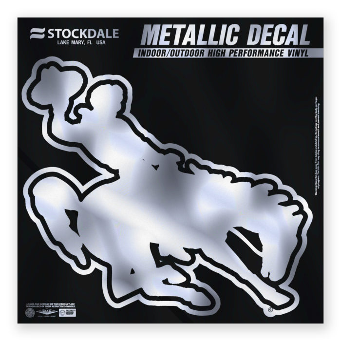 Silver metallic, bucking horse shaped vinyl decal