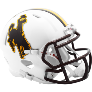 mini sized Wyoming football helmet with bucking horse logo on either side