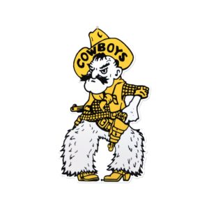 metal, pistol Pete shaped wall sign. Pistol Pete in black, white, and gold. Approximately 24 inches tall, 0.25 inches thick