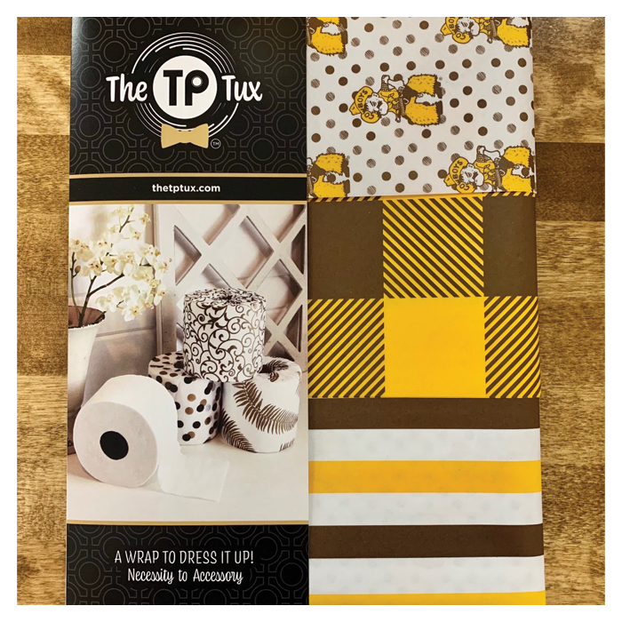 package of 9 tissue paper wraps, designed to wrap a roll of toilet paper. paper is brown, gold and white Wyoming Pistol Pete patterns