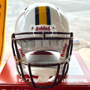 Front view of full sized Wyoming football helmet