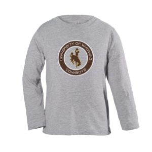 toddler grey, long sleeved tee. Circle print with bucking horse in the middle