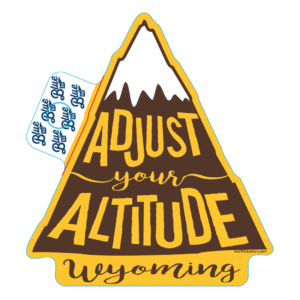 mountain shaped decal with brown mountain and gold lettering