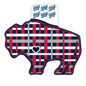 buffalo shaped decal. red, grey, white, and navy plaid pattern