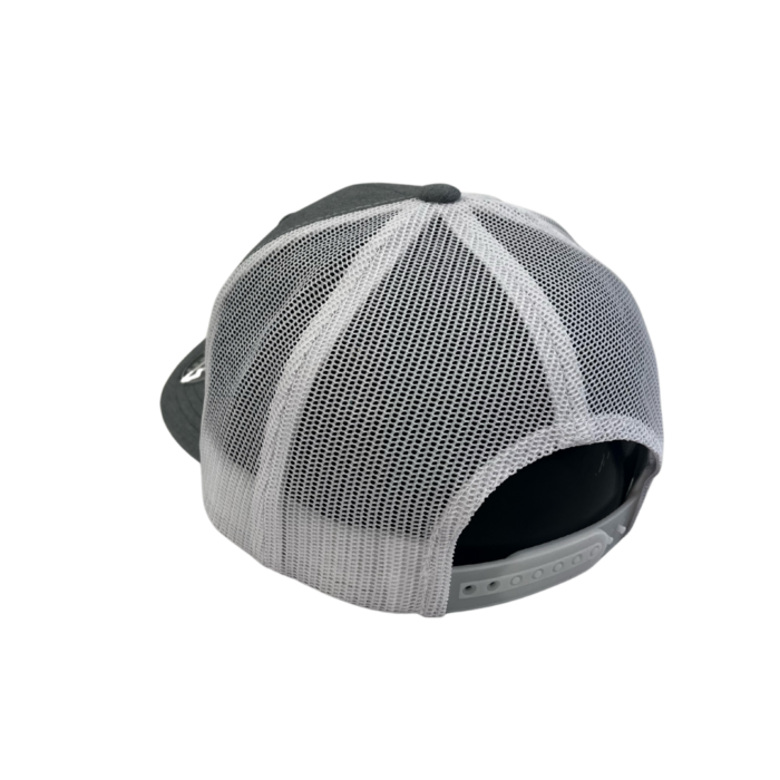 ack view of structured, mid profile adjustable hat. white plastic, snap back closure