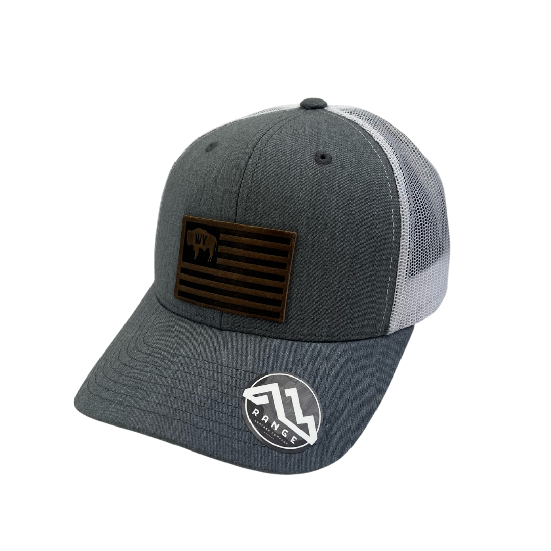 Wyoming State Flag Leather Patch Hat - Heather Grey/White | Uni