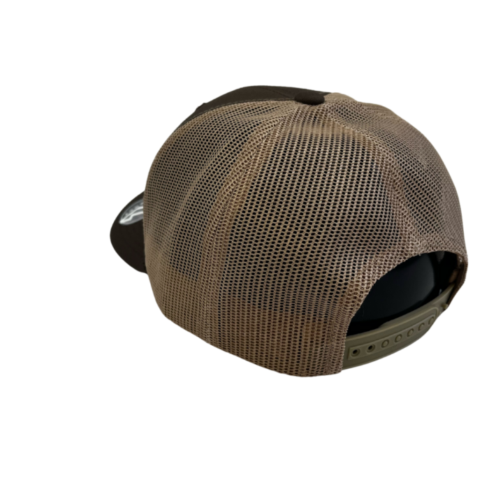 back view of structured, mid profile adjustable hat. khaki plastic, snap back closure