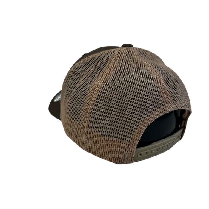 back view of structured, mid profile adjustable hat. khaki, snap back closure